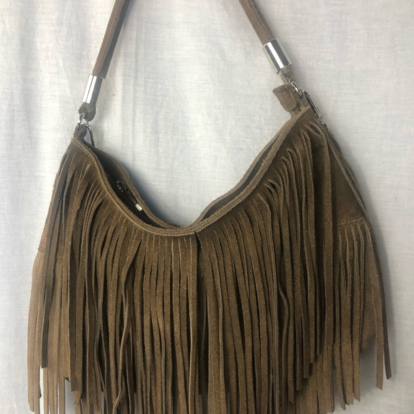 Prune Brown Suede Fringe Hobo Bag - Picture 2 of 12